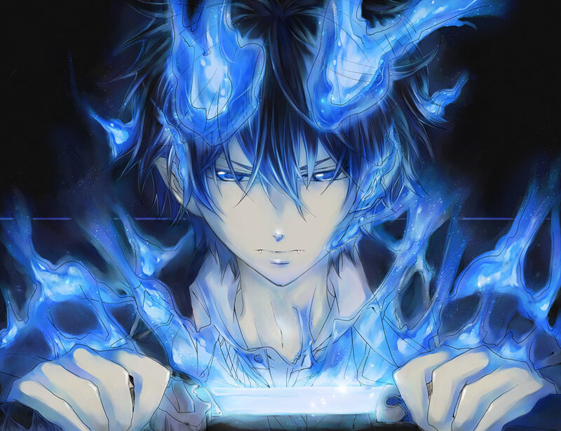 Anime Character with Blue Energy — Dramatic, Digital Art, Blue Flames