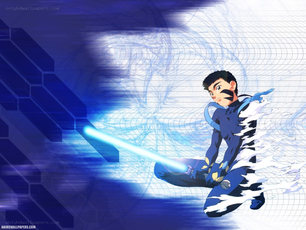anime character with blue energy sword