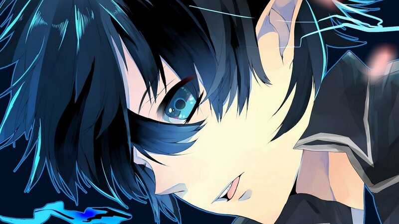 Anime Character with Blue Eyes — Black, Dramatic, Blue Hair