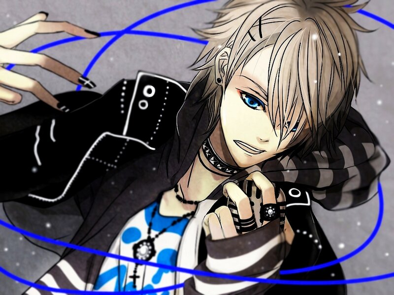 Anime Character with Blue Eyes — Black, Dramatic, Blue Lines