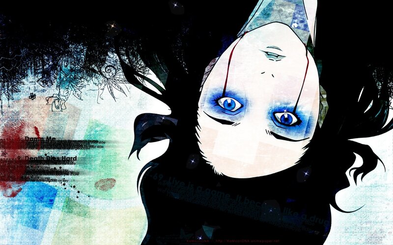 Anime Character with Blue Eyes — Black, Dramatic, Dark
