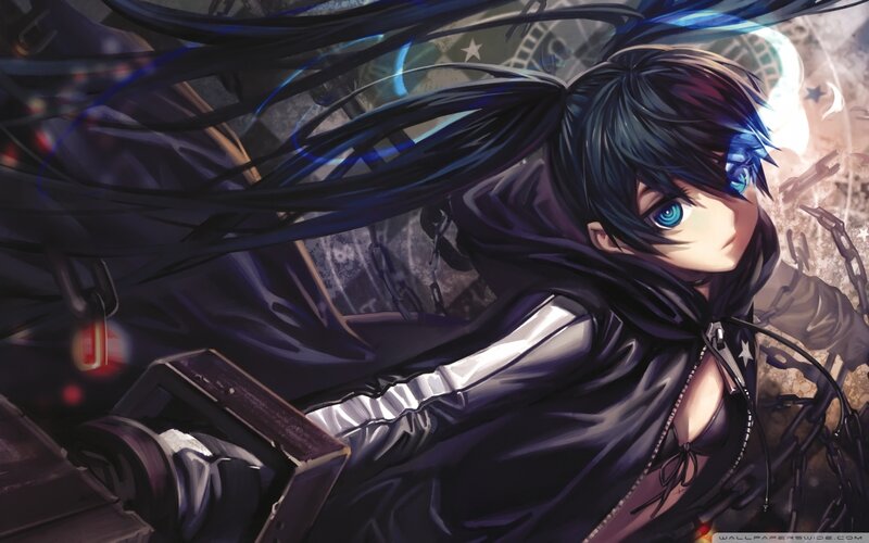 Anime Character with Blue Eyes — Black, Dramatic, Digital Art, Chains, Hoodie, Long Hair