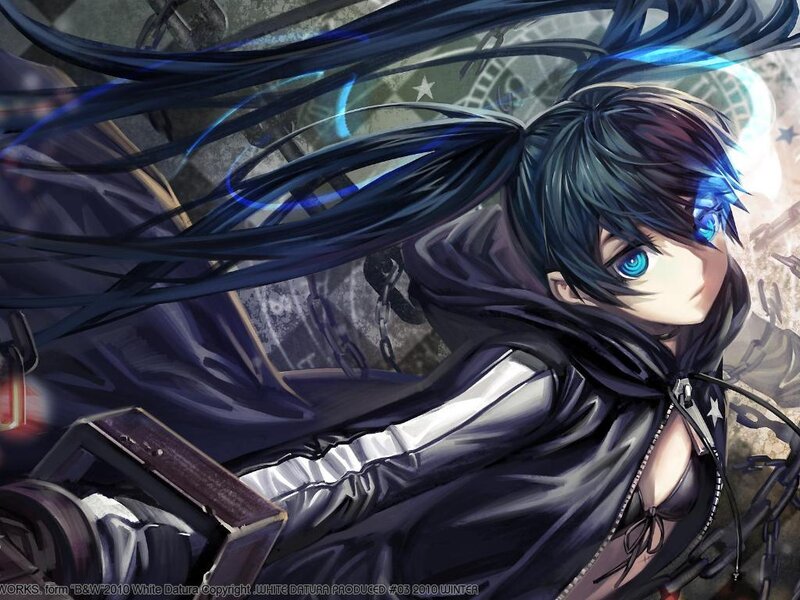 Anime Character with Blue Eyes — Black, Dramatic, Digital Art, Chains