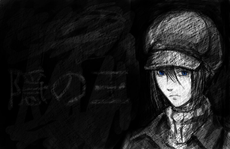 Anime Character with Blue Eyes — Black, Dramatic, Digital Art, Hat
