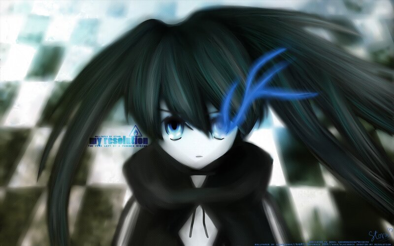 Anime Character with Blue Eyes — Black, Dramatic, Digital Art, Long Hair, Blue Energy