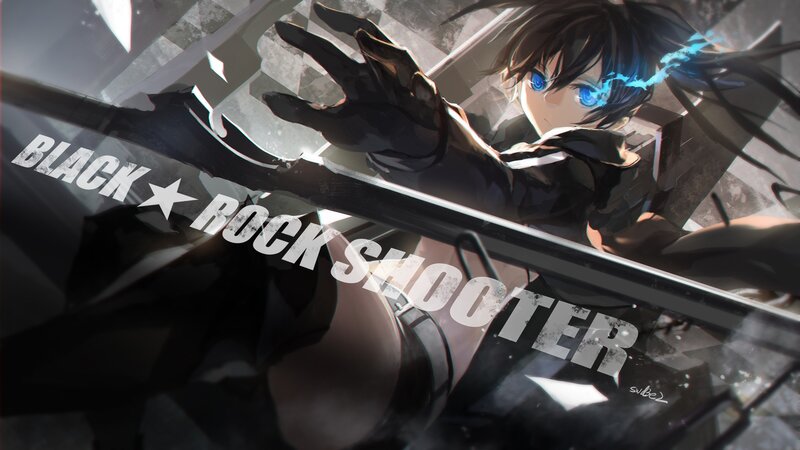 Anime Character with Blue Eyes — Black, Dramatic, Digital Art, Sword