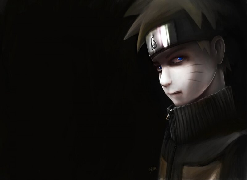 Anime Character with Blue Eyes — Black, Dramatic, Digital Art