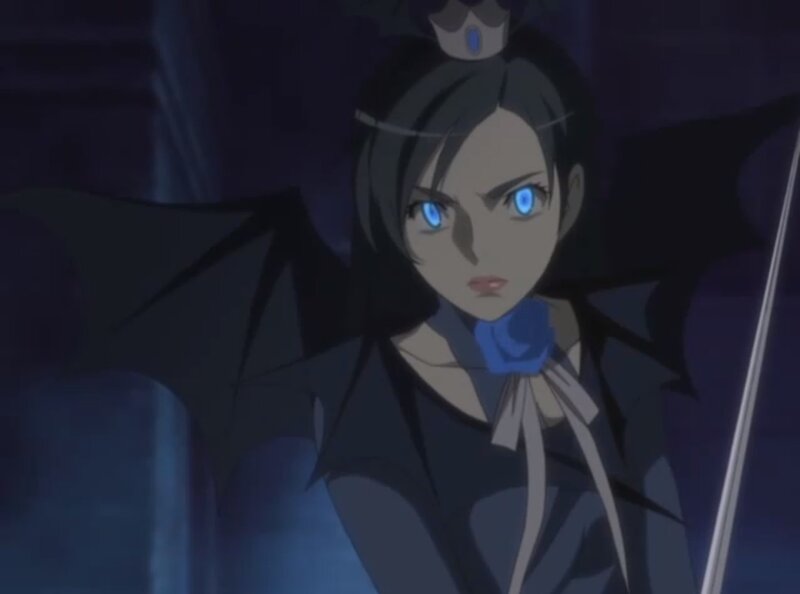 Anime Character with Blue Eyes — Black, Dramatic, Night, Bat Wings