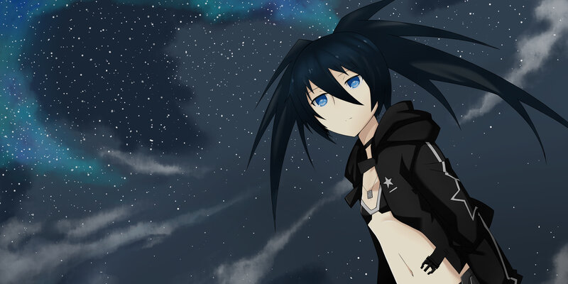 Anime Character with Blue Eyes — Black, Dramatic, Night, Digital Art