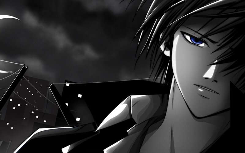 Anime Character with Blue Eyes — Black, Dramatic, Night, Manga