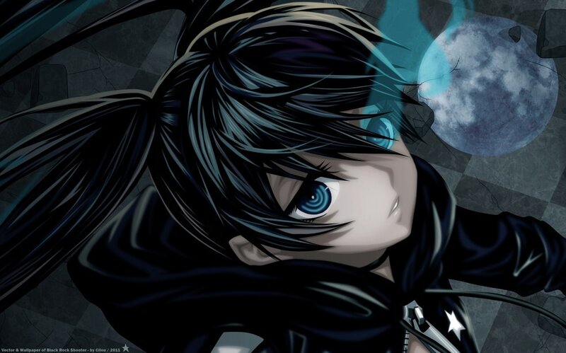 Anime Character with Blue Eyes — Black, Dramatic, Night, Moon