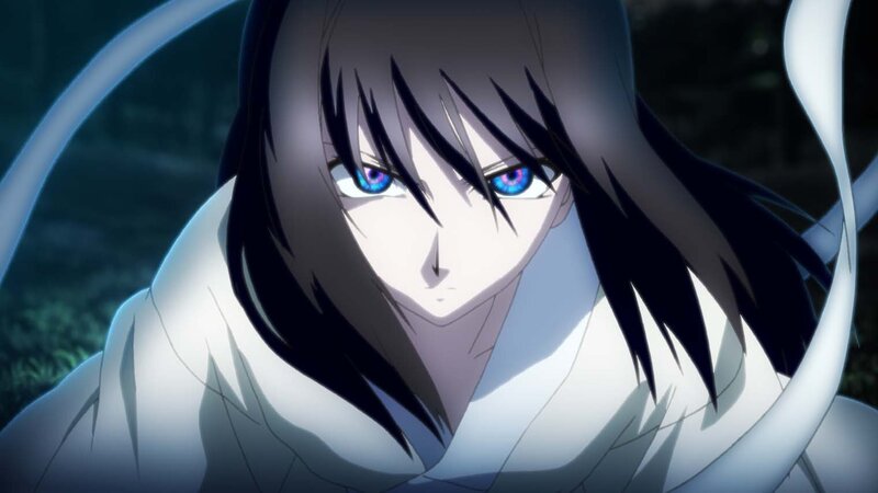 Anime Character with Blue Eyes — Black, Dramatic, Night, White Robe