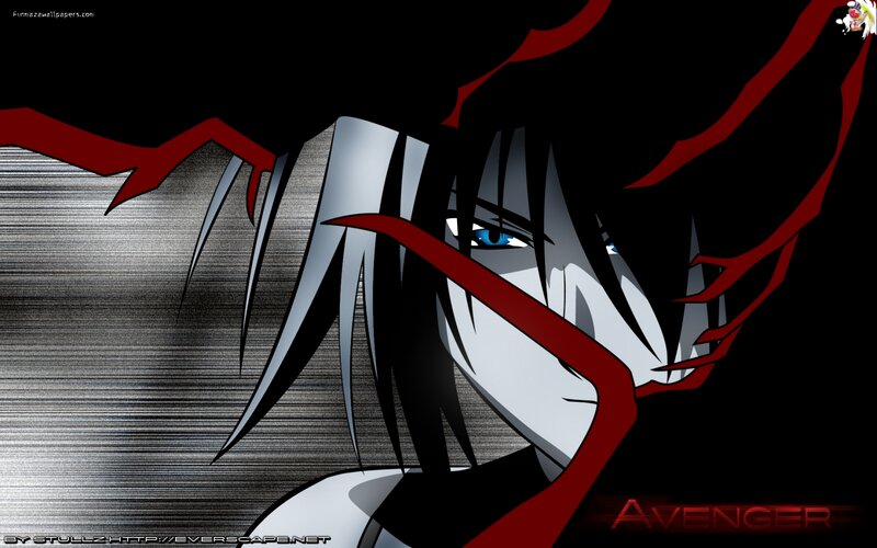Anime Character with Blue Eyes — Black, Dramatic, Red Lines