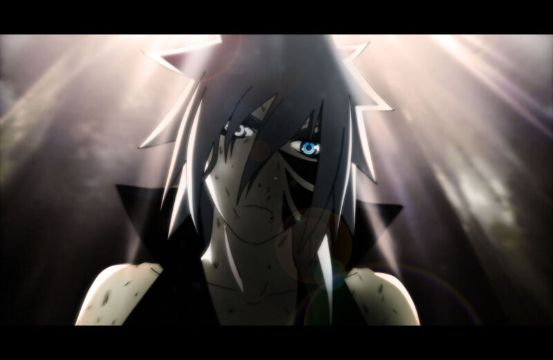 Anime Character with Blue Eyes — Black, Dramatic, Spiky Hair