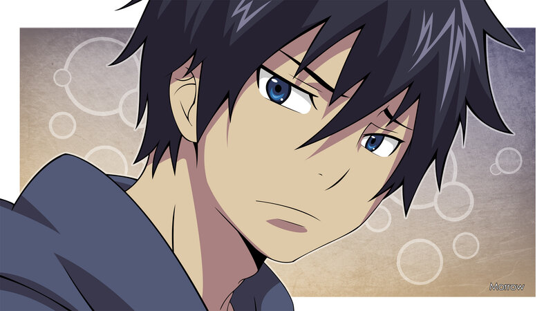 Anime Character with Blue Eyes — Black, Serious