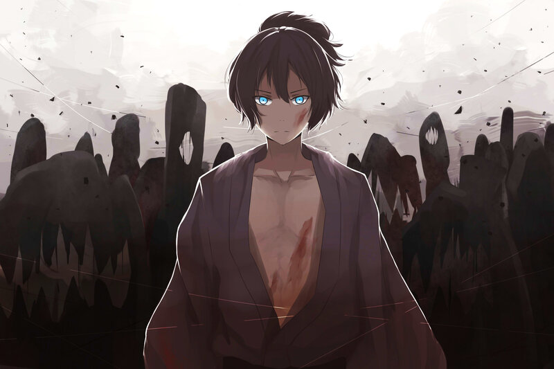Anime Character with Blue Eyes — Brown, Dramatic, Digital Art