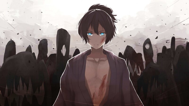 Anime Character with Blue Eyes — Brown, Dramatic, Intense