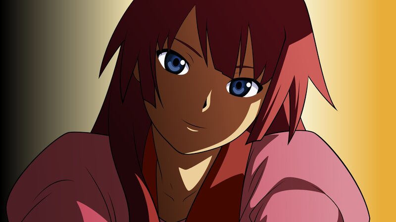 Anime Character with Blue Eyes — Brown, Dramatic, Red Hair