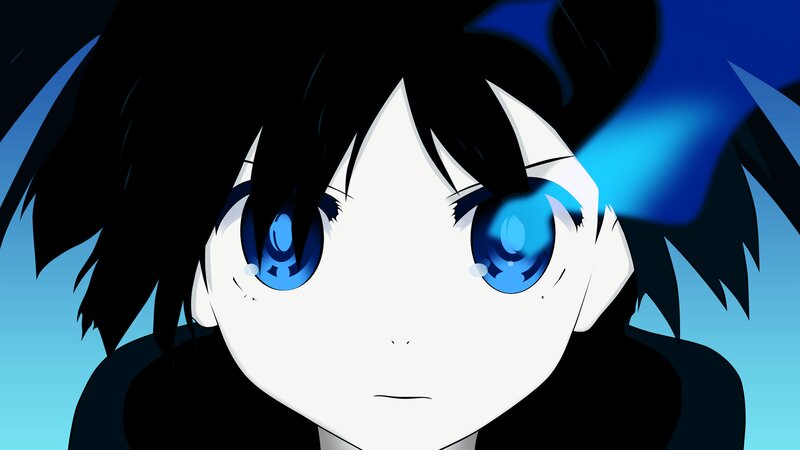 Anime Character with Blue Eyes — Dramatic, Black Hair