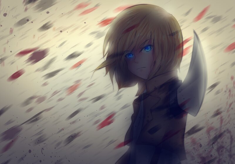 Anime Character with Blue Eyes — Dramatic, Digital Art, Axe