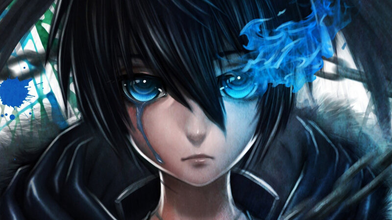 Anime Character with Blue Eyes — Dramatic, Digital Art, Blue Flame, Tear