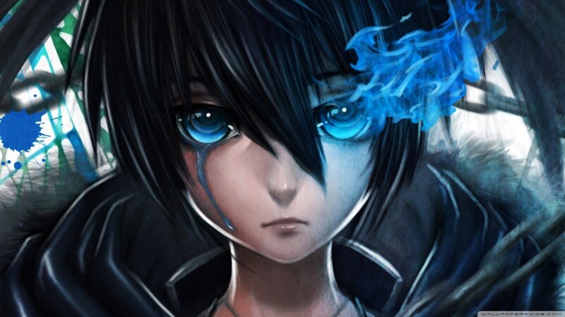 Anime Character with Blue Eyes — Dramatic, Digital Art, Blue Flame
