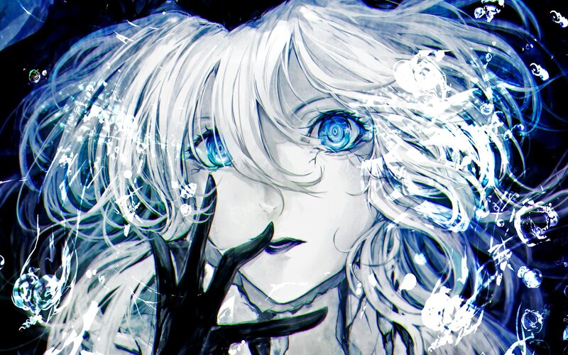 Anime Character with Blue Eyes — Dramatic, Digital Art, Hair