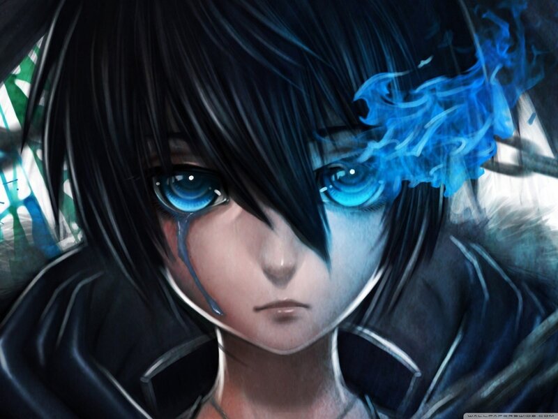 Anime Character with Blue Eyes — Dramatic, Digital Art, Tear