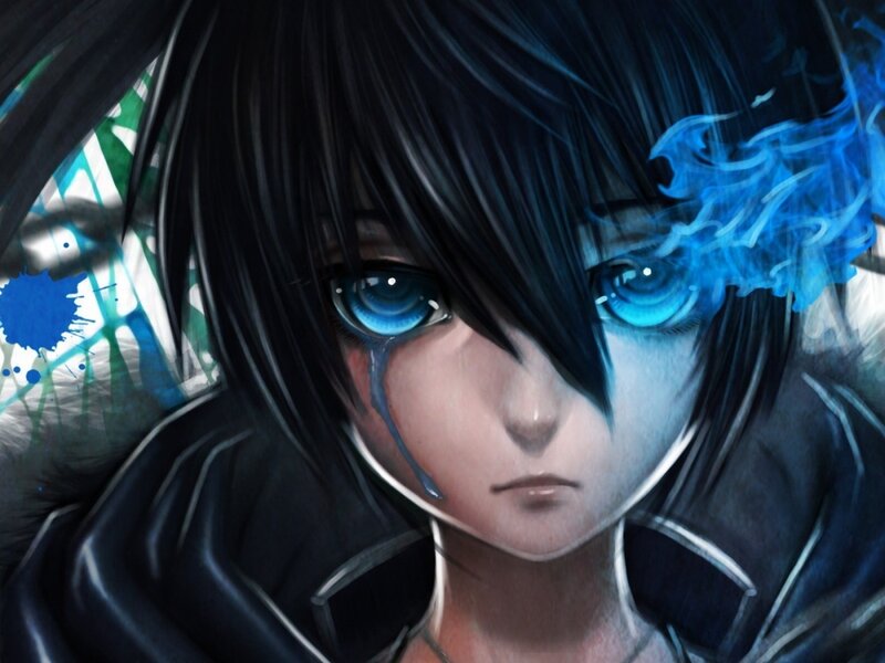 Anime Character with Blue Eyes — Dramatic, Digital Art, Tears, Blue Flame