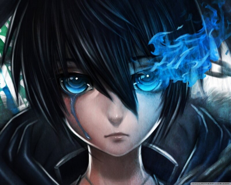 Anime Character with Blue Eyes — Dramatic, Digital Art, Tears, Blue Smoke