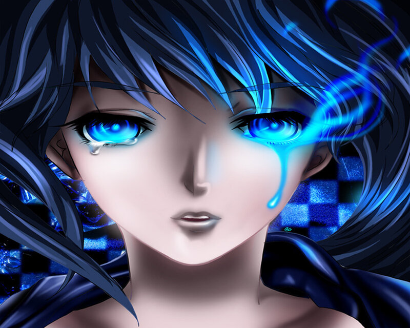 Anime Character with Blue Eyes — Dramatic, Digital Art, Tears