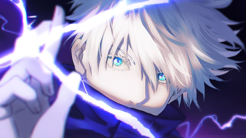 Anime Character with Blue Eyes — Dramatic, Night, Lightning