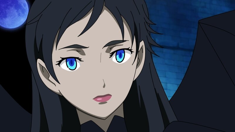 Anime Character with Blue Eyes — Dramatic, Night, Moon, Brick Wall