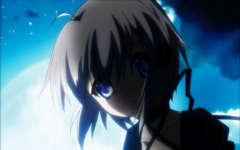 Anime Character with Blue Eyes — Dramatic, Night, Moon
