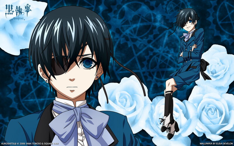 Anime Character with Blue Eyes — Dramatic, White Roses