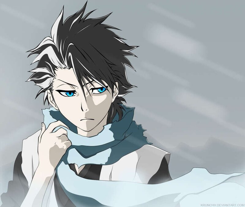 Anime Character with Blue Eyes — Gray, Dramatic, Scarf