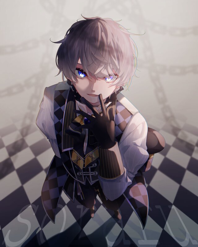 Anime Character with Blue Eyes — Gray, Dramatic