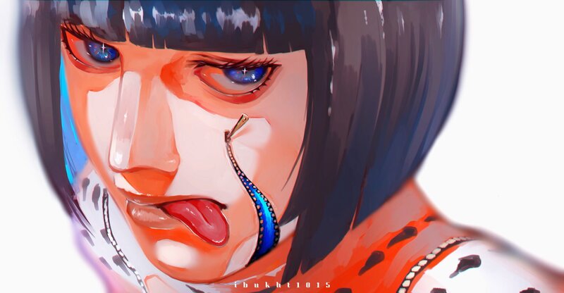 Anime Character with Blue Eyes — Orange, Dramatic, Digital Art