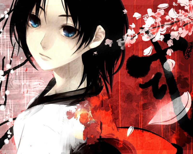 Anime Character with Blue Eyes — Red, Dramatic, Spring, Manga