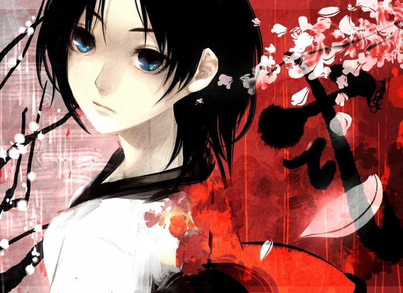 Anime Character with Blue Eyes — Red, Dramatic