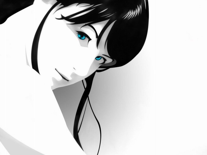 Anime Character with Blue Eyes — White, Dramatic, Manga, Blue Eyes, Black Hair