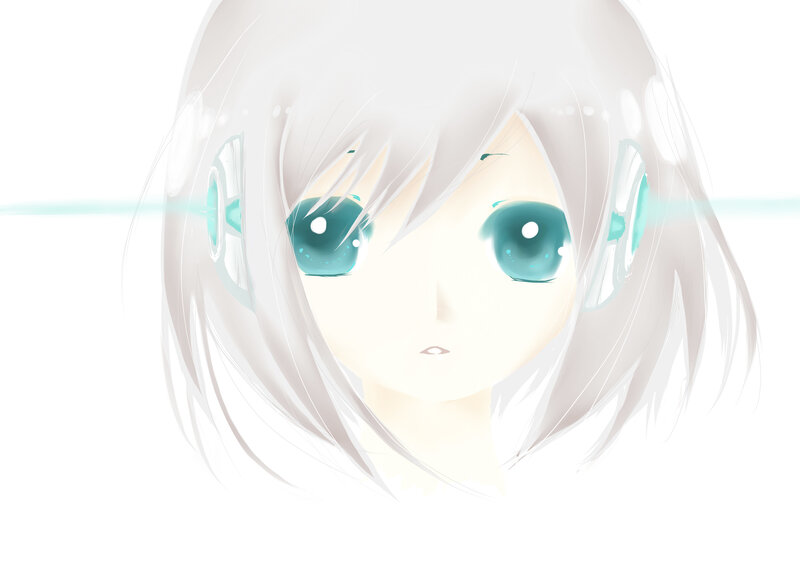 Anime Character with Blue Eyes — White, Serene