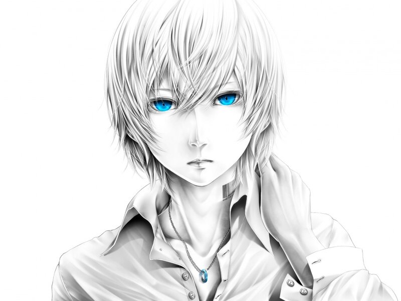 Anime Character with Blue Eyes — White, Serious