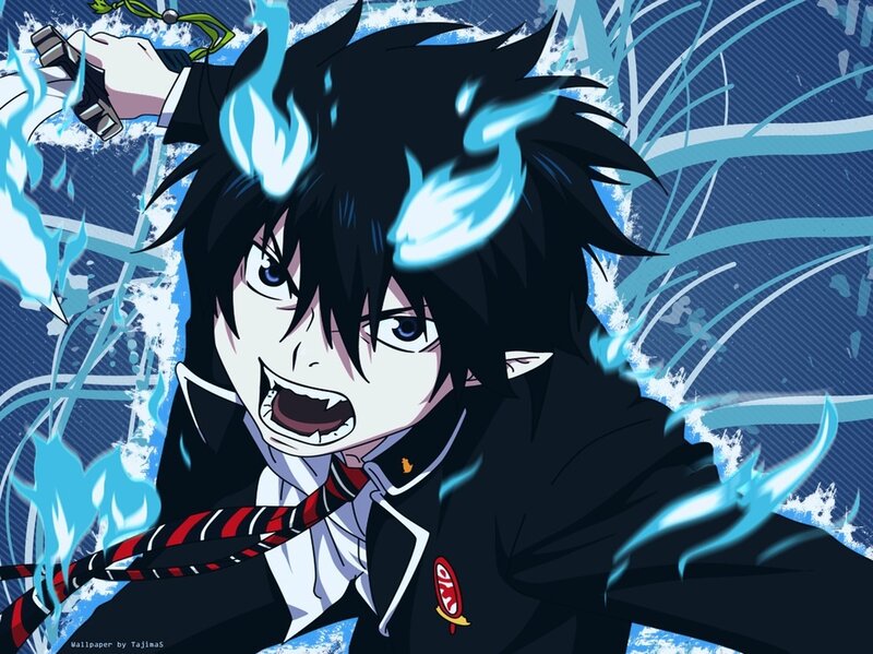 Anime Character with Blue Flames — Dramatic, School Uniform