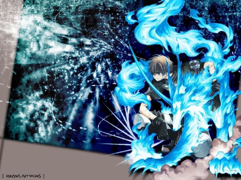 Anime Character with Blue Flames — Dramatic