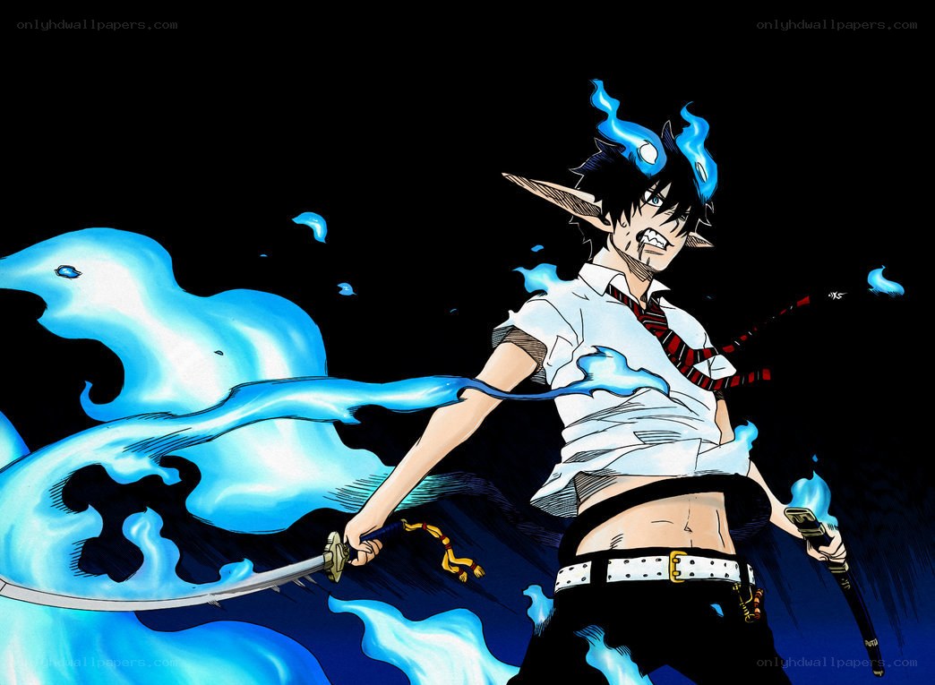 anime character with blue flames