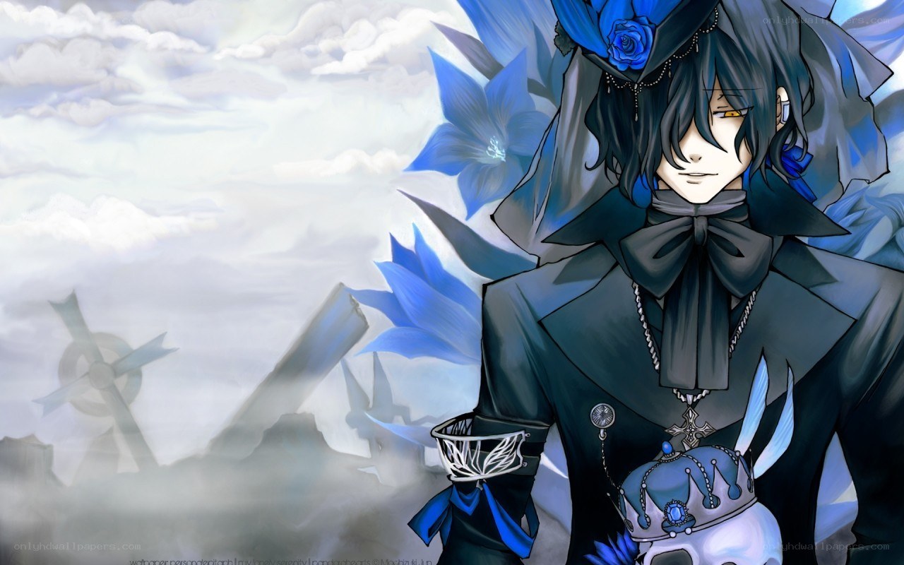 anime character with blue flowers
