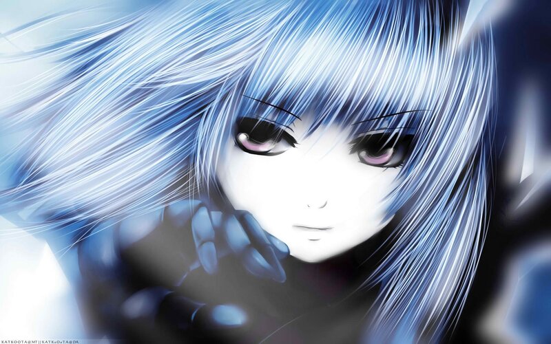 anime character with blue hair