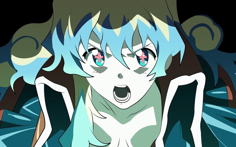 anime character with blue hair