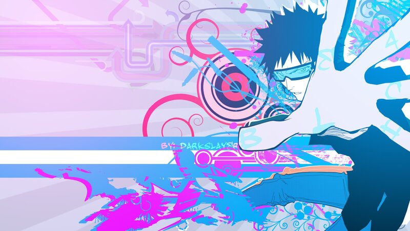 anime character with blue hair